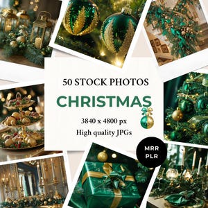 Christmas Stock Photos MRR PLR | Gold & Emerald Green Luxury | Instagram Post Faceless Reel Cover Website Blog Digital Marketing