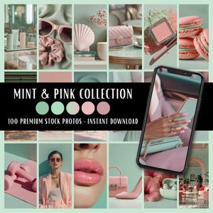 Collezione Mint & Pink / Pacchetto di 100 foto stock / Creazione di contenuti per i social media Sito web di branding