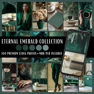 Eternal Emerald Collection | 100 Stock Photos MRR PLR | Green Aesthetic | Instagram Post Faceless Reel Cover Website Blog Digital Marketing
