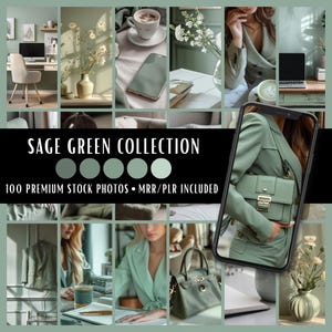 Sage Green Collection | 100 Stock Photos MRR PLR | Green Aesthetics | Instagram Post Faceless Reel Cover Website Blog Digital Marketing