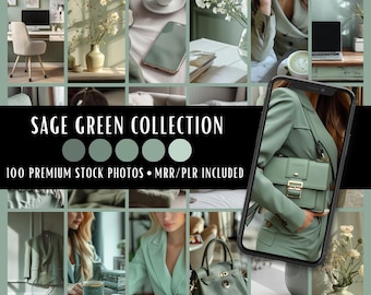 Sage Green Collection | 100 Stock Photos MRR PLR | Green Aesthetics | Instagram Post Faceless Reel Cover Website Blog Digital Marketing