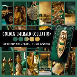 Colección Esmeralda Dorada / Paquete de 100 fotos de archivo / Creación de contenido para redes sociales y sitio web de marca