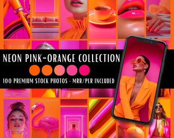 Neon Pink Orange Collection | 100 Stock Photos MRR PLR | Pink Aesthetics | Instagram Post Faceless Reel Cover Website Blog Digital Marketing