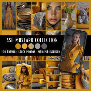 Ash Mustard Collection | 100 Stock Photos MRR PLR | Yellow Aesthetic | Instagram Post Faceless Reel Cover Website Blog Digital Marketing