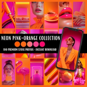 Collection orange néon rose | Lot de 100 photos | Création de contenu pour les réseaux sociaux Image de marque Site Web