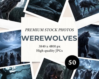 Paquete de 50 fotos/imágenes de hombres lobo para marketing y branding en redes sociales.