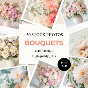 Bouquets Stock Photos MRR PLR | Pastel Flowers Aesthetics | Instagram Post Faceless Reel Cover Website Blog Digital Marketing