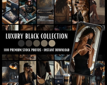 Luxury Black Collection | 100 Stock Photos Bundle | Social Media Content Creation Branding Website