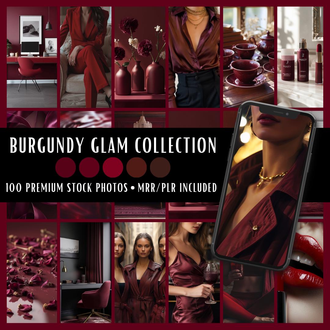 Burgundy Glam Collection | 100 Stock Photos MRR PLR | Wine Aesthetics | Instagram Post Faceless Reel Cover Website Blog Digital Marketing