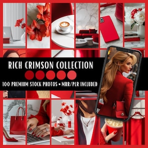 Rich Crimson Collection | 100 Stock Photos MRR PLR | Red Aesthetic | Instagram Post Faceless Reel Cover Website Blog Digital Marketing