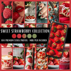 Sweet Strawberry Collection | 100 Stock Photos MRR PLR | Red Aesthetic | Instagram Post Faceless Reel Cover Website Blog Digital Marketing