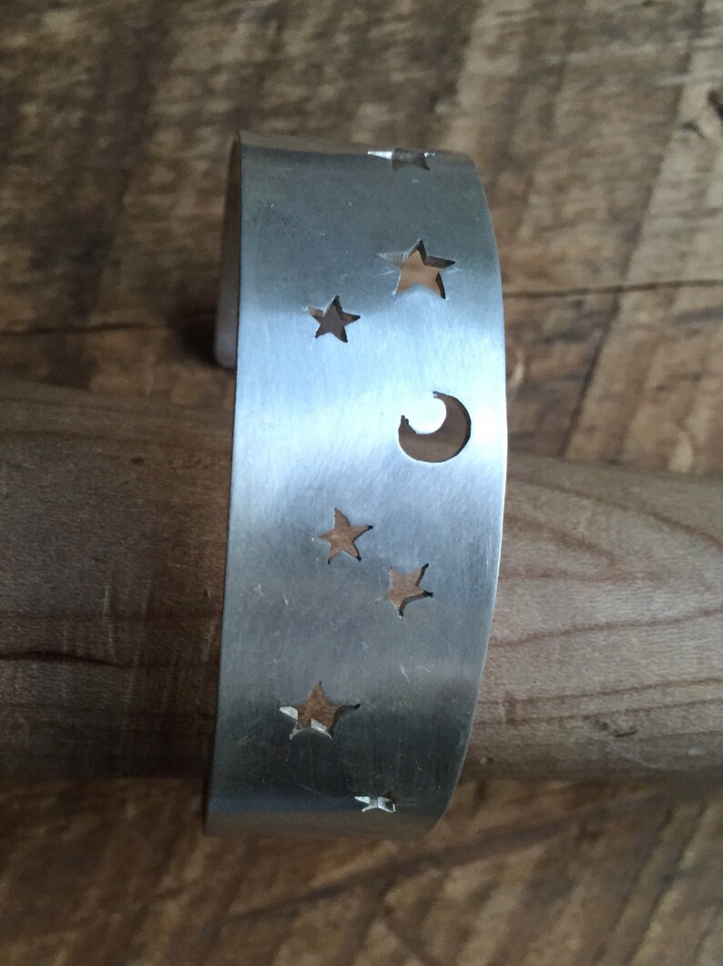 Handcut Sterling Silver Stars and Moon Cuff Bracelet Etsy