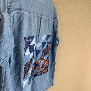 Patchwork Dean Button Up | Sawtooth Upcycle |gender neutral Medium dean clothes | ucycled patchwork