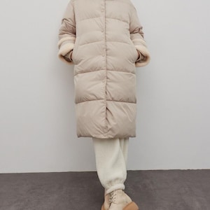 EDITED Feather Grey Long Puffer Coat: Sustainable Winter Fashion (EU Size 40)