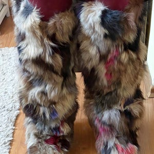 Vintage Fox Fur Boots with Removable Leg Warmers, Winter Footwear Fashion