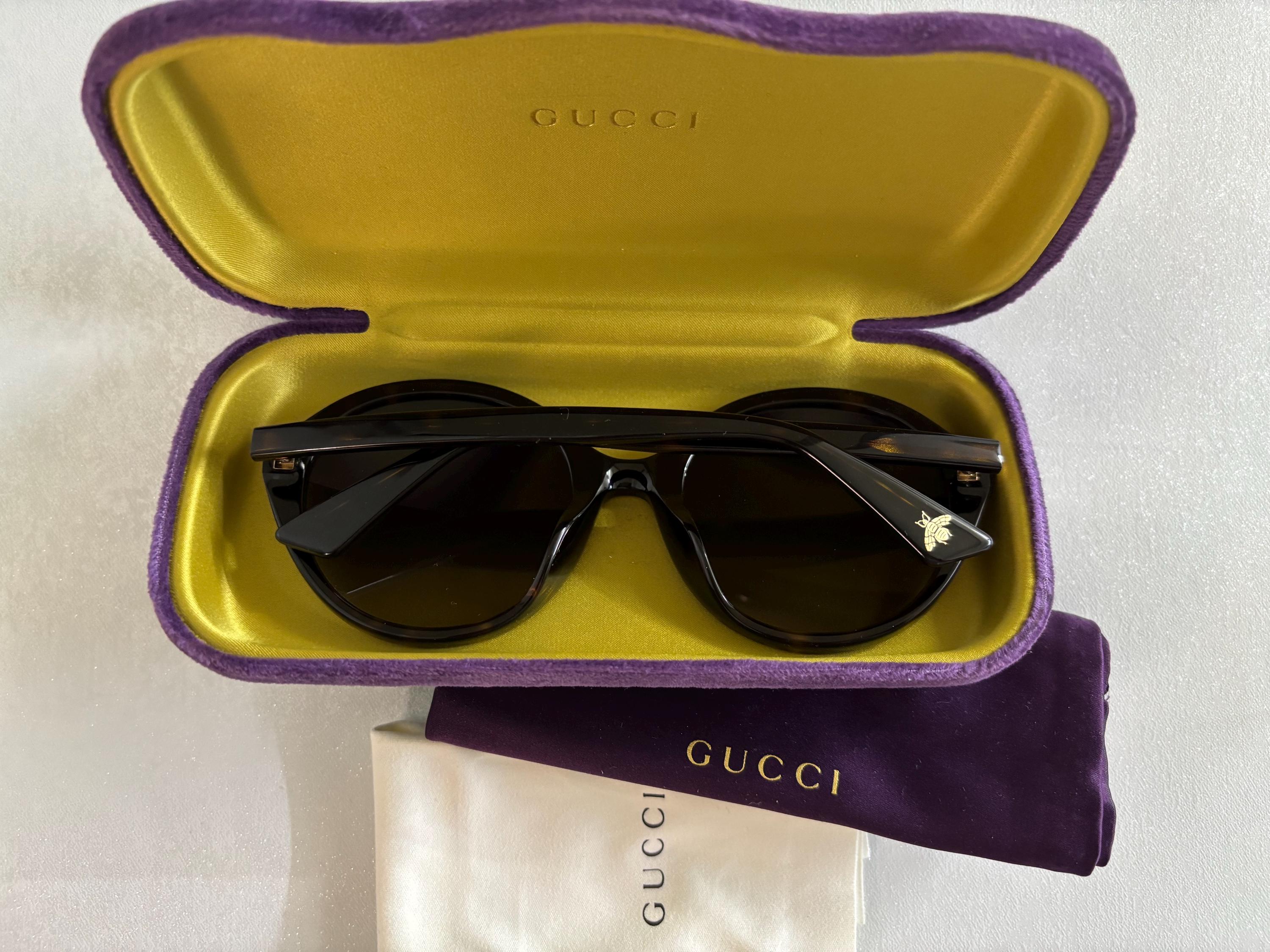 Gucci GG0023S Round Havana Frame Sunglasses Gucci Round Frame Acetate Sunglasses Shiny Metalic Havana  main image 2