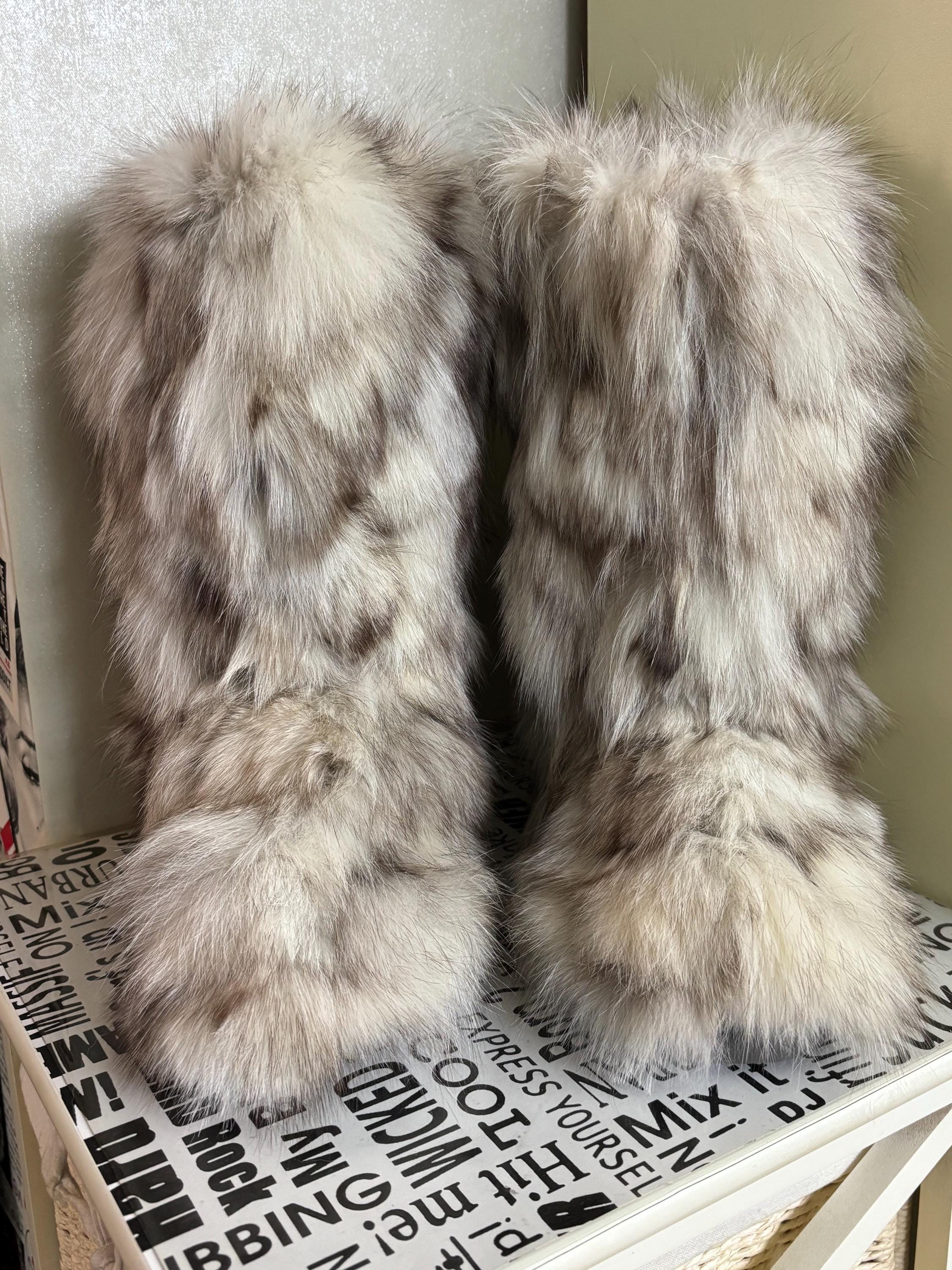 Vintage Winter Boots – Real Fox Fur Boots for Women, Size 36