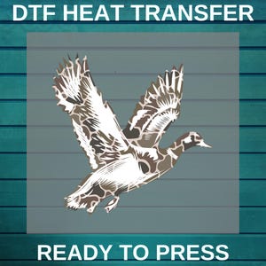 Camo Flying Mallard Duck Dtf Printing | Hunting Dad DTF Transfer | Hunting Men Dtf Print | Camo Duck Silhouette Heat Press | Ready To Press