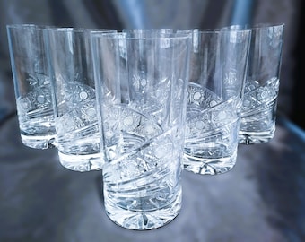 Czech bohemia cut crystal glass -Whisky glasses 16cm 6pcs