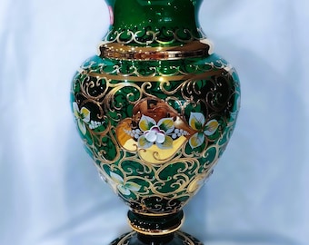 チェコボヘミアクリスタルガラス - カットクリスタルレッド花瓶 21 cm