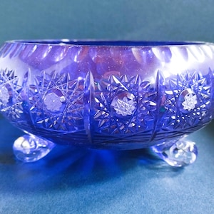 Cuenco de cristal tallado a mano: centro de mesa de cristal bohemio checo