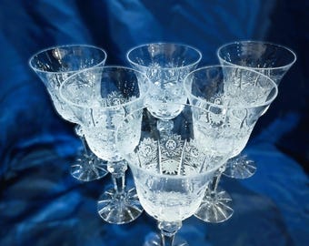 Czech bohemia cut crystal glass - wine glasses 17cm 6pcs