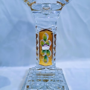 Czech crystal bohemia glass - candle holder 20 cm decorated gold and enamel II