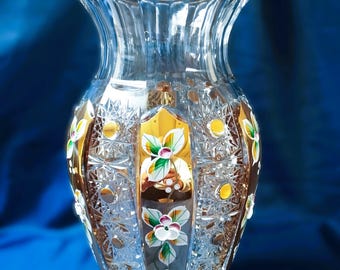 BOHEMIA CRYSTAL 花瓶 カットデザイン ボヘミアのヴィンテージカットクリスタルガラス花瓶 - ハンドカットの
