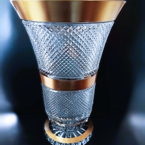 Czech Crystal Vase: Hand-Cut Glass with Gold Decor (36cm)