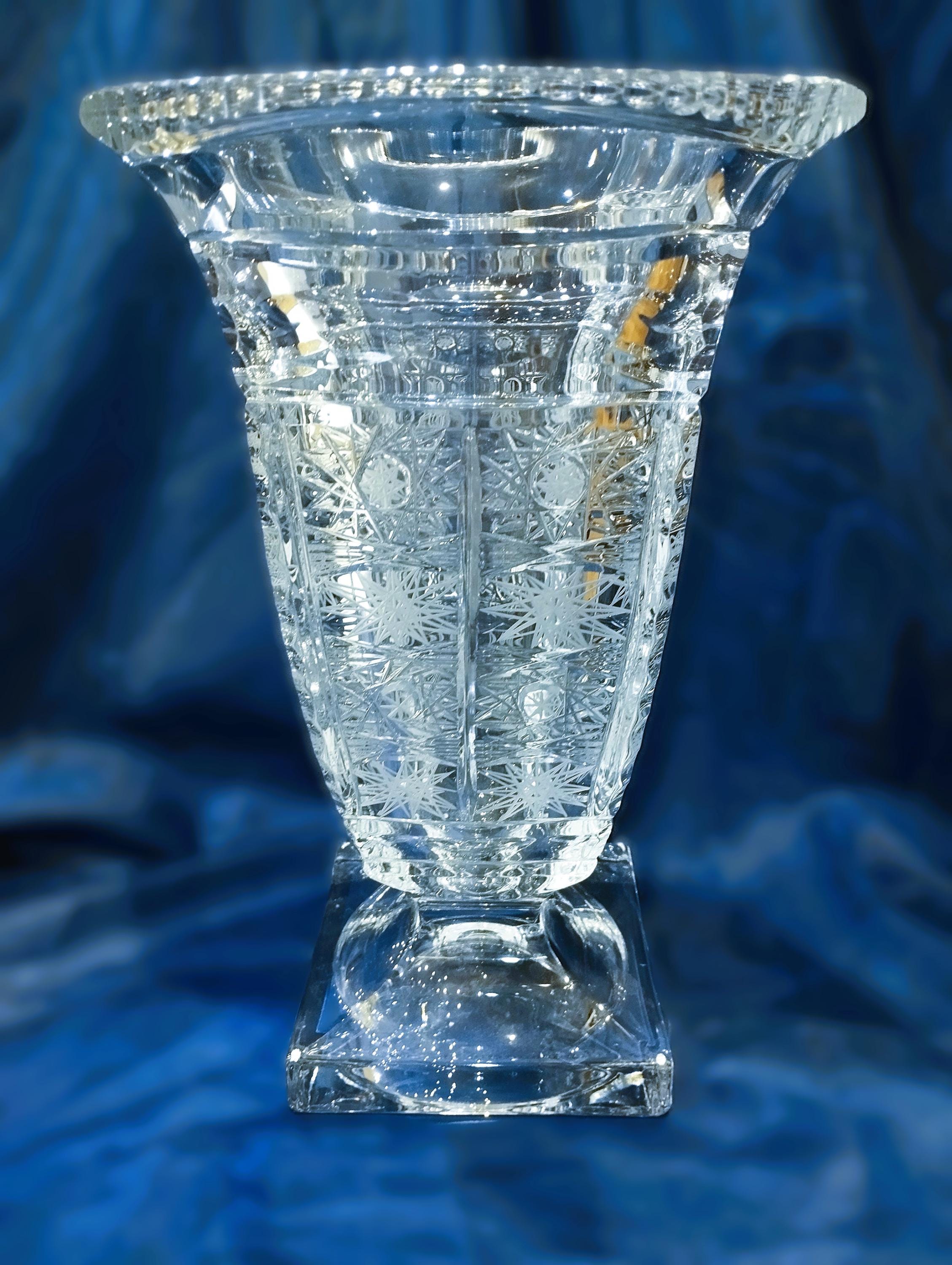 チェコボヘミアクリスタルガラス - カットクリスタル花瓶 29 cm/12 