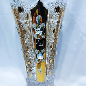 Czech bohemia crystal glass - Cut crystal vase 25cm/10&quot; decorated gold and enamel II.