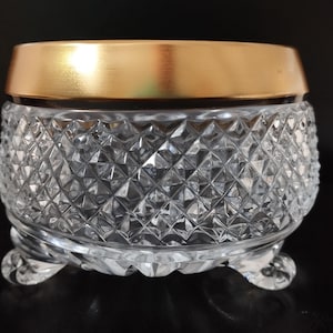 Cuenco de cristal tallado a mano con detalles dorados - Cristalería Boho (12 cm)