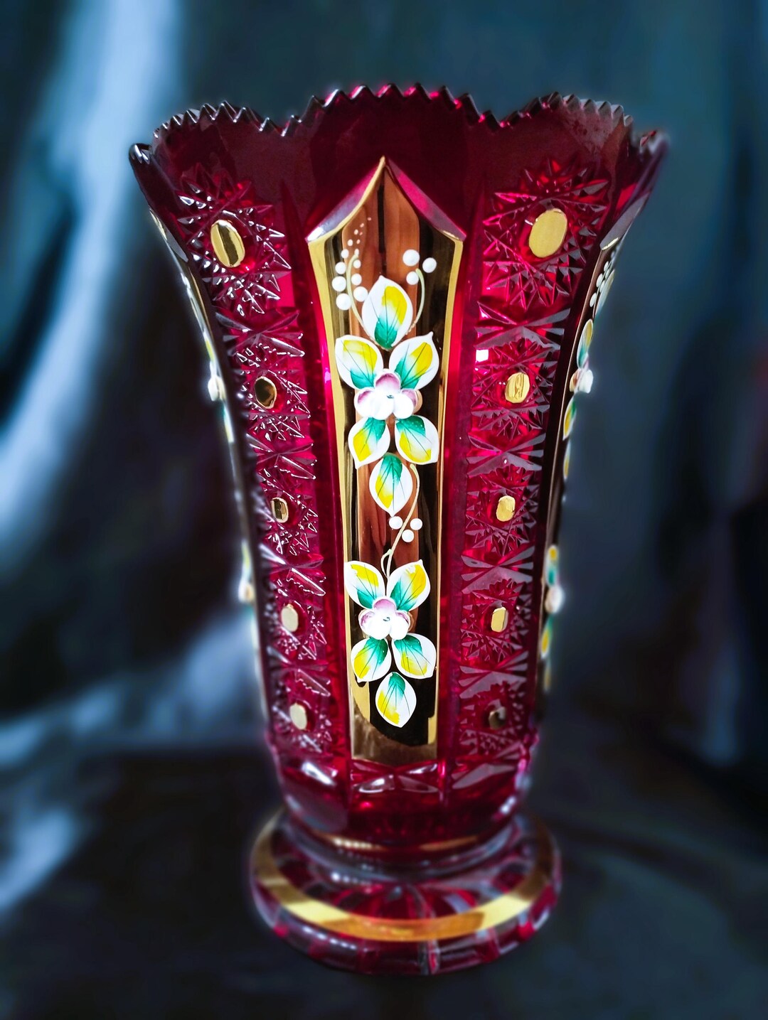 Czech Bohemia Crystal Glass - Cut Crystal Color Vase 26cm/10,5