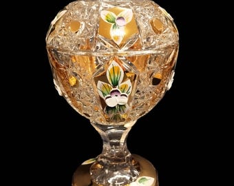 Czech cut crystal dosa with leg 17 cm gold and smalt