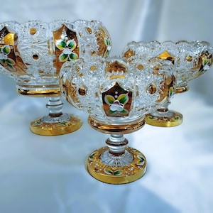 Hand-Cut Crystal Bowl: Bohemian Gold Enamel Decor