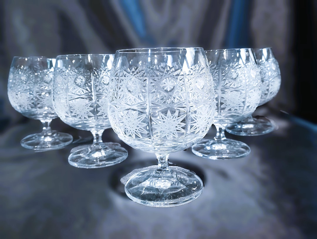 Czech Bohemia Cut Glass - Brandy, Cognac Glasses 10cm 6pcs - Etsy