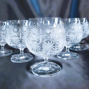 Czech bohemia cut glass - Brandy, cognac glasses 10cm 6pcs