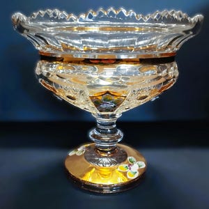 Hand Cut Crystal Bowl: Bohemian Gold Enamel Decor (21cm)