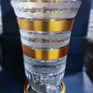 Hand-Cut Czech Crystal Vase: Gold Decor, 36cm