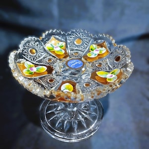 Czech bohemia crystal glass - Cut plate 11 cm decorated gold and enamel