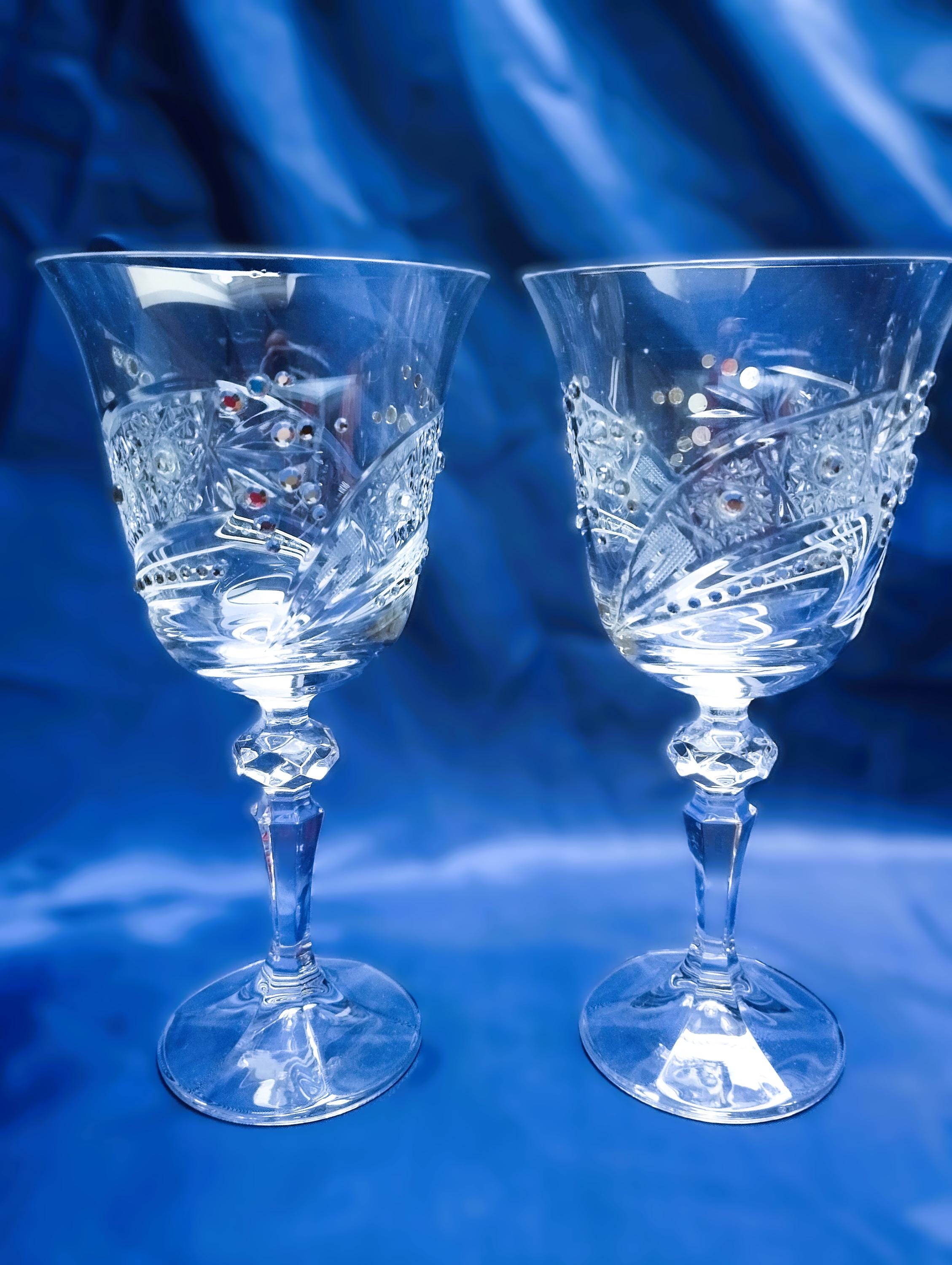 Czech bohemia cut glass - Wine glasses with crystals 2 pcs