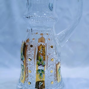 Czech decorative cut glass crystal pitcher 30 cm decorated gold, enamel II