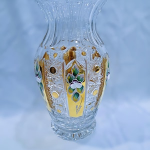 Czech bohemia crystal glass - Cut crystal vase 25cm/10&quot; decorated gold and enamel