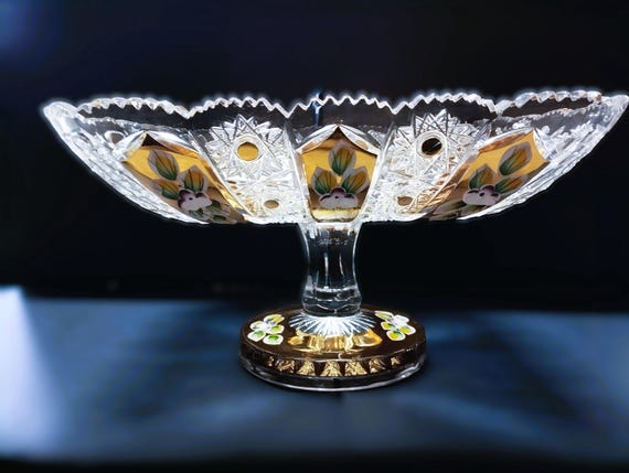 アンティーク！チェコ・クリスタルガラスのトレー チェコボヘミア