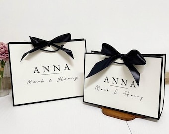 Personalized Wedding Bridesmaid Gift Bags,Ribbon Tie Party Favor, Bridal gift bag, Custom Name Holiday Present Sack for Festive Gifts