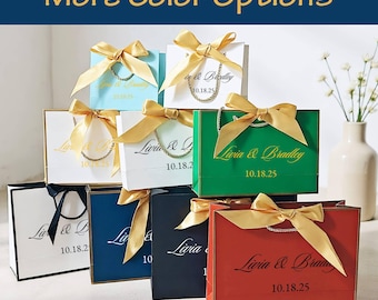 Wedding Welcome Bags with Satin Ribbon, Custom Bridesmaid Gift Bags, Bow Tie Gift Bags, Thank You Gift Bags, Personalized Paper Bag