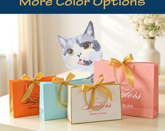 Wedding Welcome Bags with Satin Ribbon, Custom Bridesmaid Gift Bags, Bow Tie Gift Bags, Thank You Gift Bags, Personalized Paper Bag