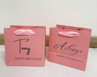 Custom Name Birthday Gift Bag, 50th Birthday, 40th Birthday Bag, Gift Bags Birthday, 21st Gift for Her, 30th Gift Bag, Small Gift Bag
