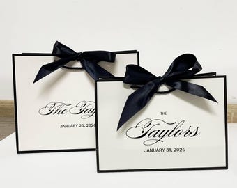 Wedding Welcome Bags with Satin Ribbon, Custom Bridesmaid Gift Bags, Bow Tie Gift Bags, Thank You Gift Bags, Personalized Paper Bag