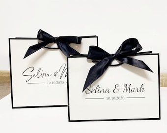 Wedding Welcome Bags with Satin Ribbon, Custom Bridesmaid Gift Bags, Bow Tie Gift Bags, Thank You Gift Bags, Personalized Paper Bag